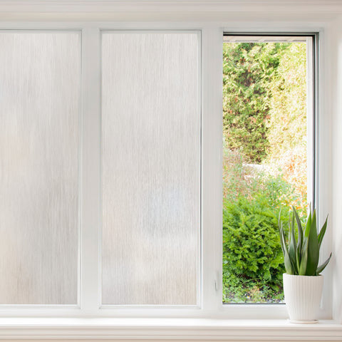 A window with a plant in it and a white frosted window, featuring Privacy Film Frost Main.