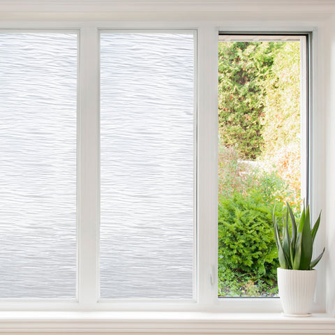 A window with a plant in it and a white frosted window, featuring Privacy Film Frost Main.
